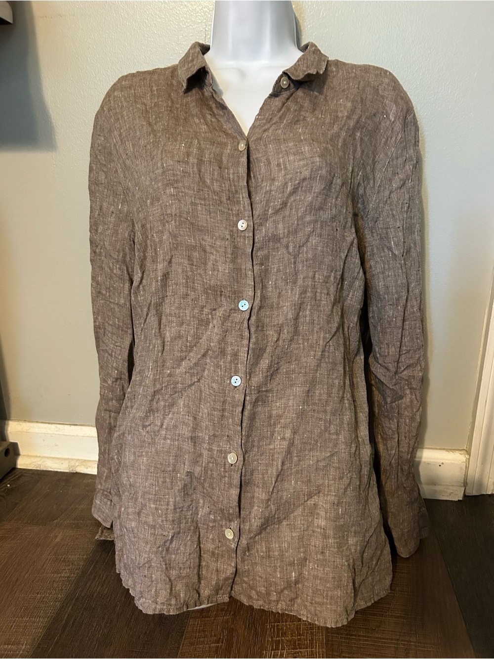 J Jill Lightweight Brown Linen Button-Up Shirt